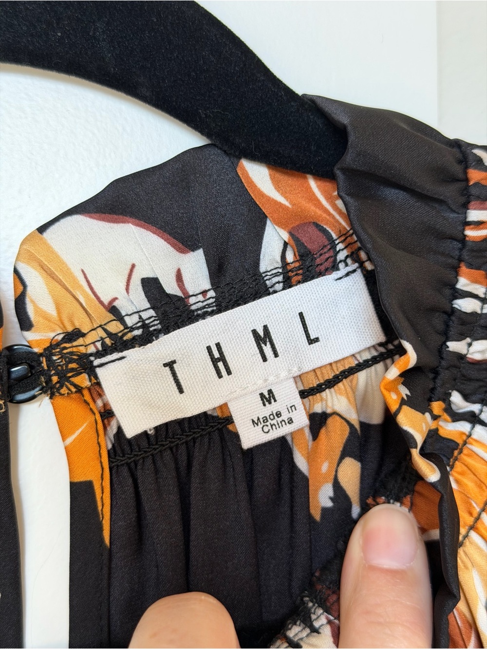 THML Black and Brown Horse Print Satin Blouse Top - Picture 7 of 9